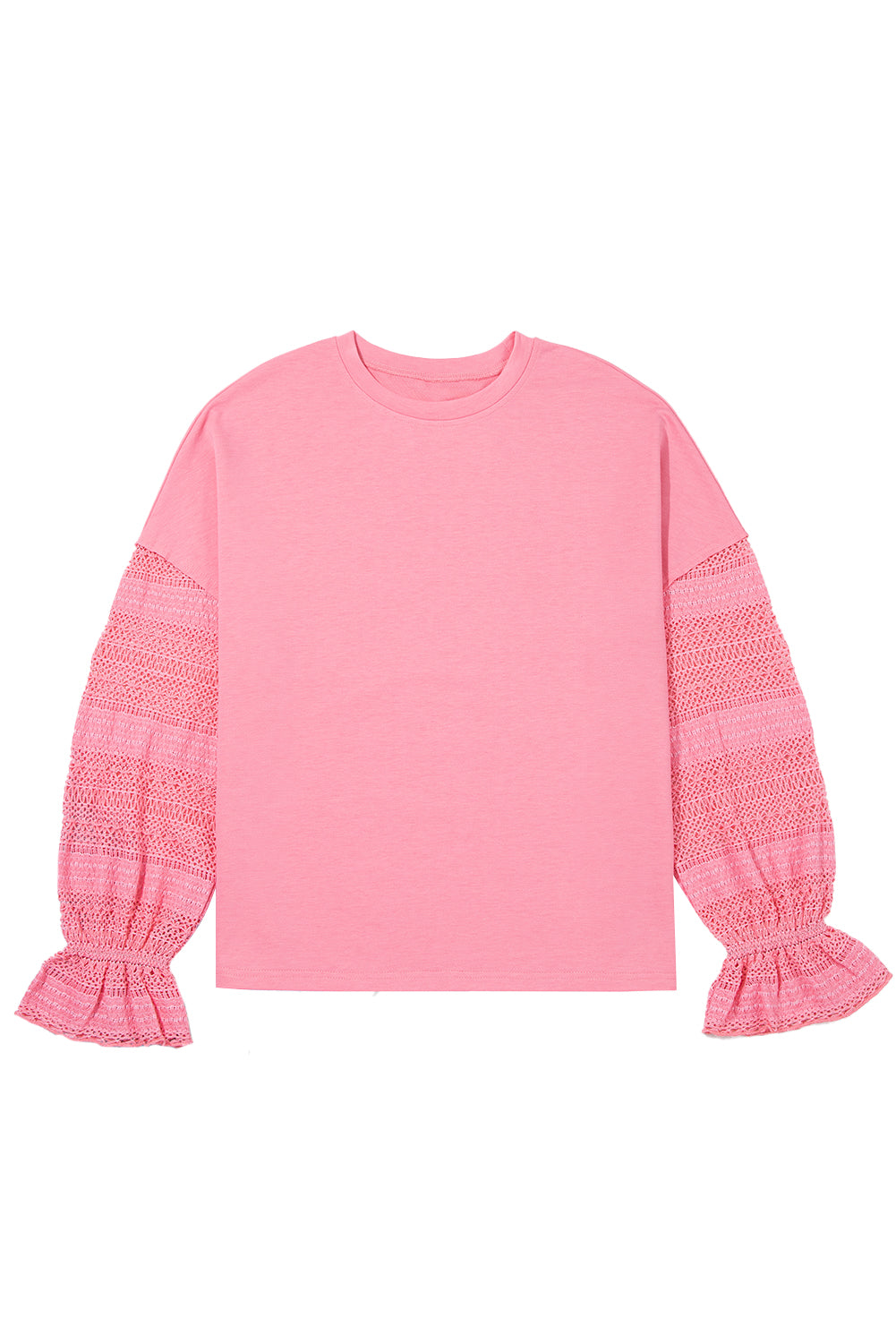 Loose Patchwork Lace Ruffled Sleeve Drop Shoulder Sweatshirt