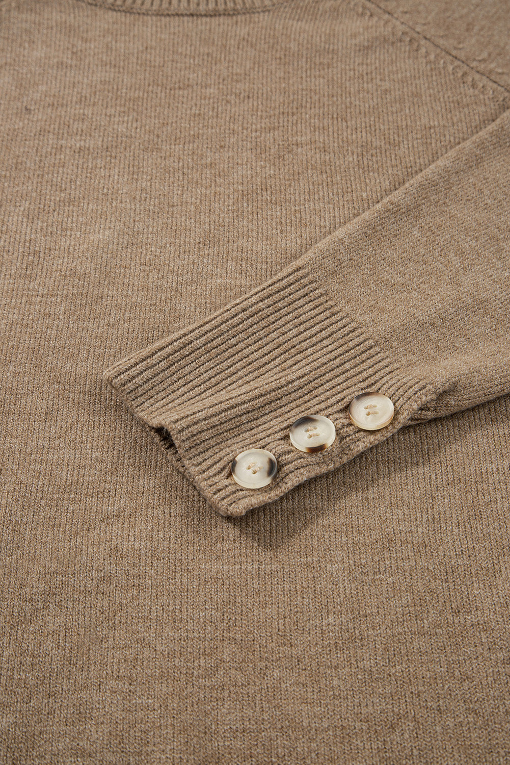 Buttoned Bishop Sleeve Crew Neck Knit Sweater for Women