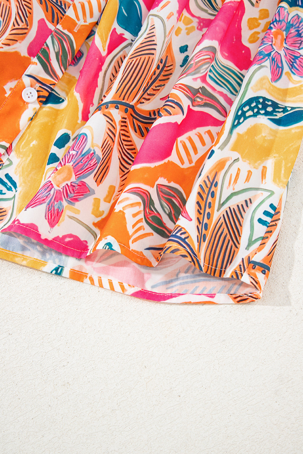 Tropical Print Button-Up Short Sleeve Shirt for Women