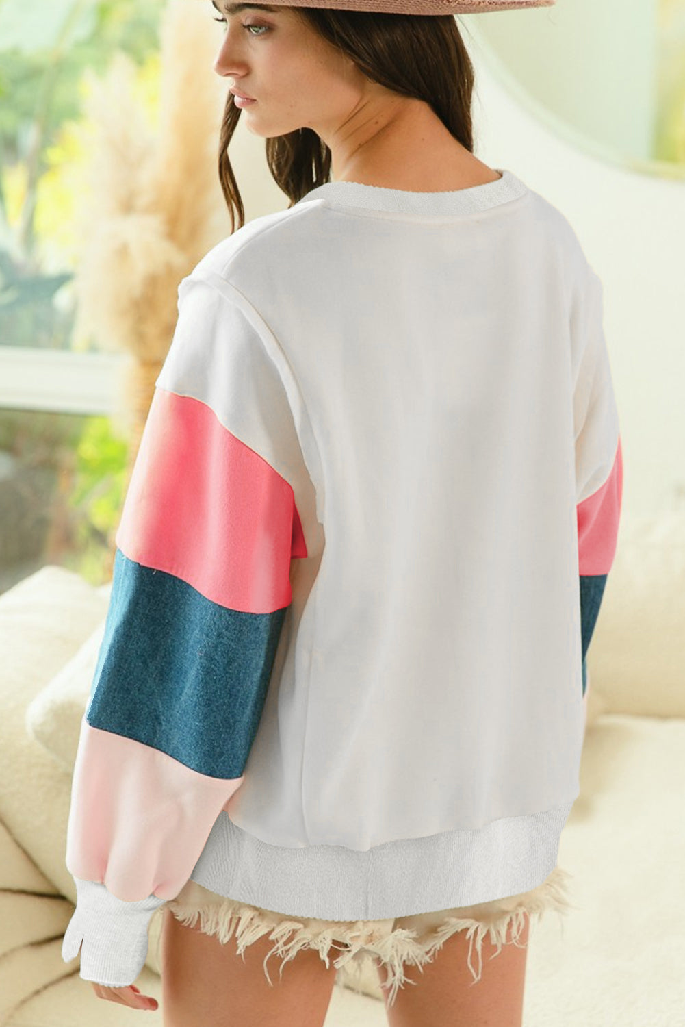 French Terry Color Block Long Sleeve Women's Top