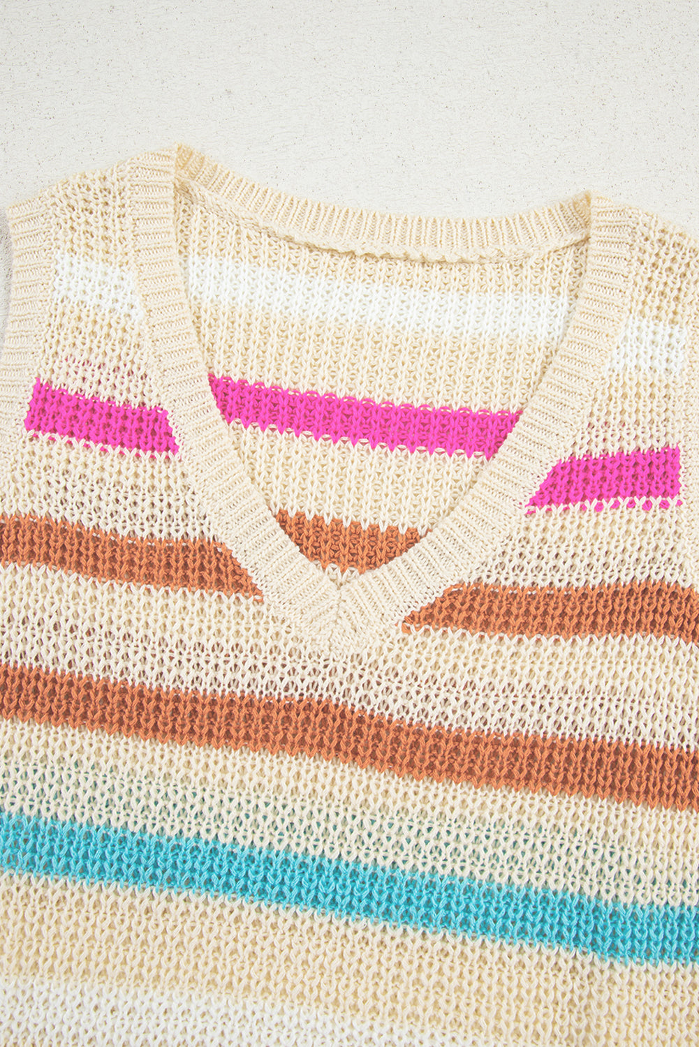 Textured Knit V Neck Stripe Sweater Vest for Women