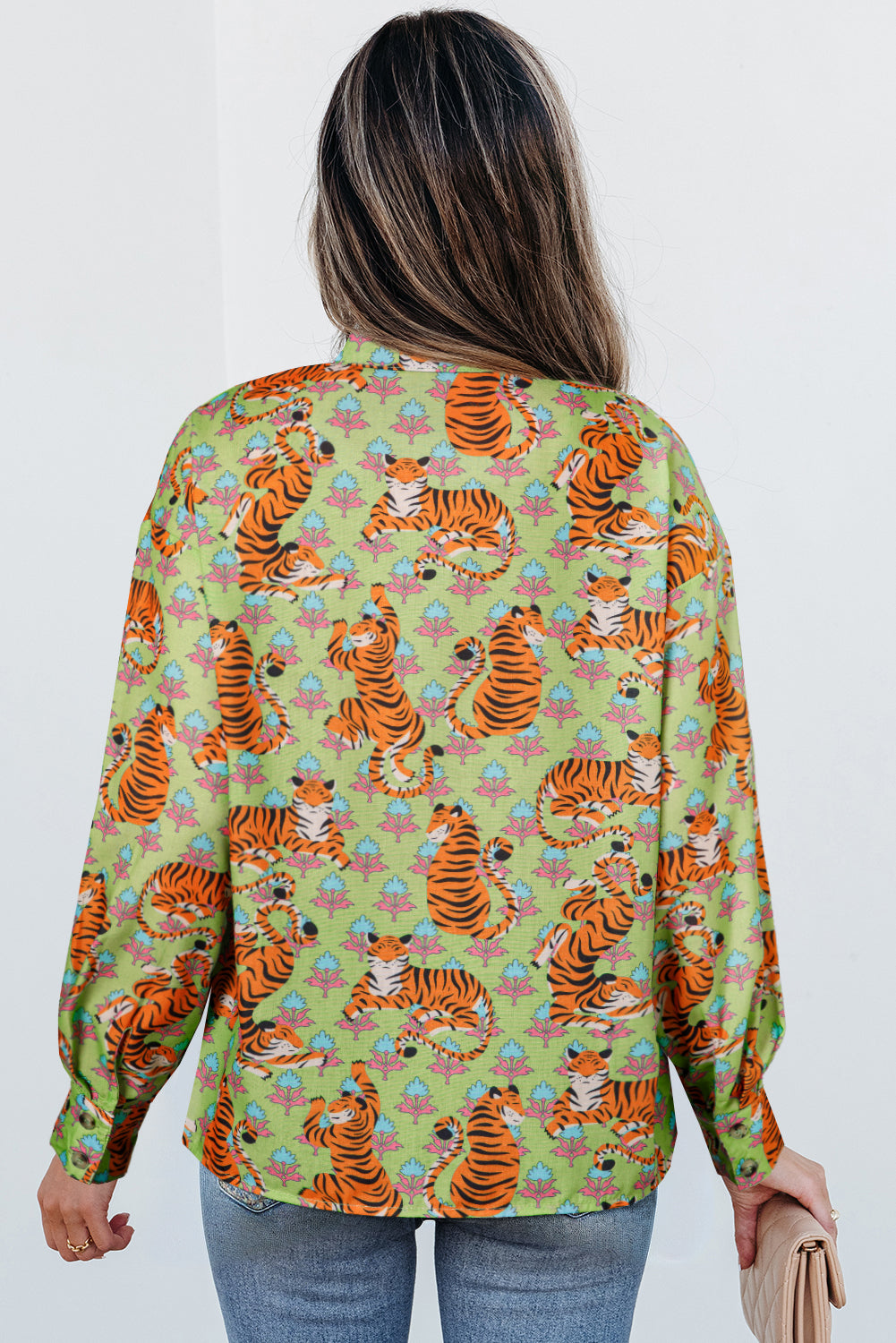 Floral Printed Collared V Neck Casual Shirt for Women